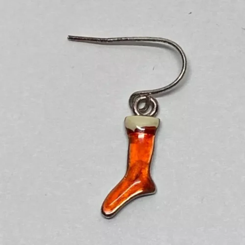 Christmas Stocking Earrings Dangle Style Holiday Season Red White Sock‎ Vintage
